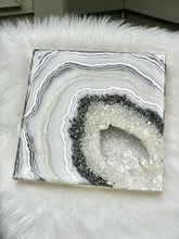 Load image into Gallery viewer, White, & Pearl Geode with Clear Quartz & Pyrite 12" x 12" x 3.75"
