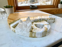 Load image into Gallery viewer, Gold & White Heart Shaped Bamboo Charcuterie Board - Clear Quartz