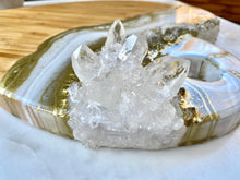 Load image into Gallery viewer, Gold & White Heart Shaped Bamboo Charcuterie Board - Clear Quartz