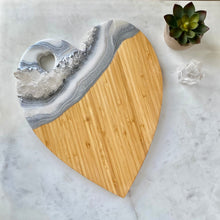 Load image into Gallery viewer, Silver & White Heart Shaped Bamboo Charcuterie Board - Clear Quartz