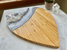 Load image into Gallery viewer, Silver & White Heart Shaped Bamboo Charcuterie Board - Clear Quartz