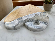 Load image into Gallery viewer, Silver & White Heart Shaped Bamboo Charcuterie Board - Clear Quartz