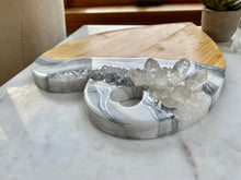 Load image into Gallery viewer, Silver & White Heart Shaped Bamboo Charcuterie Board - Clear Quartz