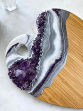 Load image into Gallery viewer, White Purple & Silver Heart Shaped Bamboo Charcuterie Board - Amethyst