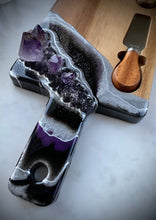 Load image into Gallery viewer, Black & Silver Charcuterie Board w/ Amethyst Crystals - 22" x 6" x 1.75"