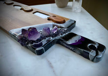 Load image into Gallery viewer, Black & Silver Charcuterie Board w/ Amethyst Crystals - 22" x 6" x 1.75"
