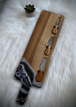 Load image into Gallery viewer, Black & Silver Charcuterie Board w/ Amethyst Crystals - 22" x 6" x 1.75"