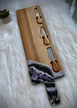 Load image into Gallery viewer, Black & Silver Charcuterie Board w/ Amethyst Crystals - 22" x 6" x 1.75"
