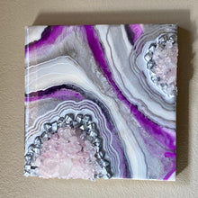 Load image into Gallery viewer, Plum Orchid & Silver Geode with Rose Quartz 8" x 8" x 2.75"