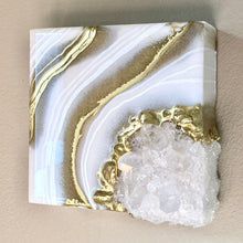 Load image into Gallery viewer, Gold & White Mini Geode with Clear Quartz 5" x 5" x 2.75"