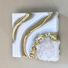 Load image into Gallery viewer, Gold & White Mini Geode with Clear Quartz 5" x 5" x 2.75"