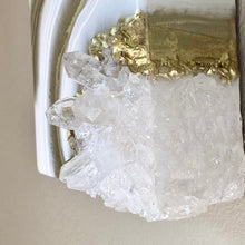 Load image into Gallery viewer, Gold & White Mini Geode with Clear Quartz 5" x 5" x 2.75"