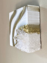 Load image into Gallery viewer, Gold & White Mini Geode with Clear Quartz 5" x 5" x 2.75"