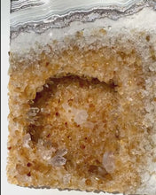 Load and play video in Gallery viewer, "Abundance" Epoxy, Citrine, & Quartz Crystals on Birch Panel 24" x 24" x 3"