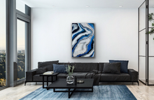 Load image into Gallery viewer, Royal Blue, Turquoise, & Silver 3D Geode w/ Clear Quartz 36" x 24" x 3.75"