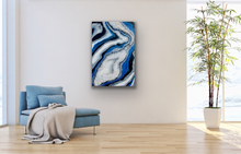 Load image into Gallery viewer, Royal Blue, Turquoise, & Silver 3D Geode w/ Clear Quartz 36" x 24" x 3.75"