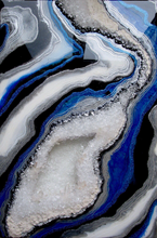 Load image into Gallery viewer, Royal Blue, Turquoise, & Silver 3D Geode w/ Clear Quartz 36" x 24" x 3.75"
