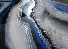 Load image into Gallery viewer, Royal Blue, Turquoise, & Silver 3D Geode w/ Clear Quartz 36" x 24" x 3.75"