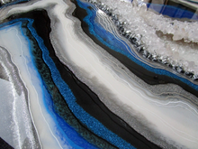 Load image into Gallery viewer, Royal Blue, Turquoise, & Silver 3D Geode w/ Clear Quartz 36" x 24" x 3.75"