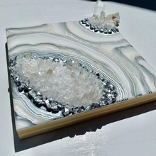 Load image into Gallery viewer, Silver Pearl & White Geode w/ Clear Quartz 12" x 12" x 3"