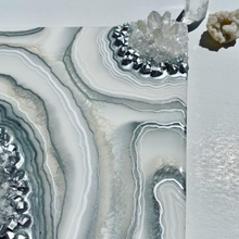 Load image into Gallery viewer, Silver Pearl & White Geode w/ Clear Quartz 12" x 12" x 3"