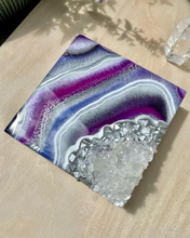 Load image into Gallery viewer, Blue-Violet Orchid & Silver Geode with Clear Quartz 6" x 6" x 2.75"