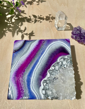 Load image into Gallery viewer, Blue-Violet Orchid & Silver Geode with Clear Quartz 6" x 6" x 2.75"