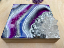 Load image into Gallery viewer, Blue-Violet Orchid & Silver Geode with Clear Quartz 6" x 6" x 2.75"