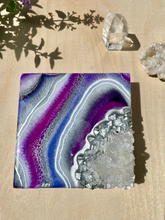 Load image into Gallery viewer, Blue-Violet Orchid & Silver Geode with Clear Quartz 6" x 6" x 2.75"