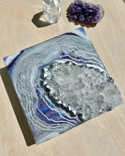 Load image into Gallery viewer, Blue-Violet & Silver Geode with Clear Quartz 6" x 6" x 2.75"
