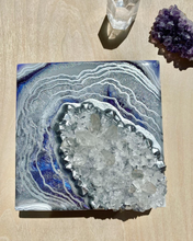 Load image into Gallery viewer, Blue-Violet & Silver Geode with Clear Quartz 6" x 6" x 2.75"