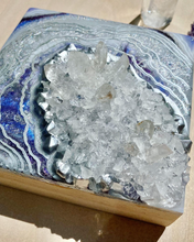 Load image into Gallery viewer, Blue-Violet & Silver Geode with Clear Quartz 6" x 6" x 2.75"