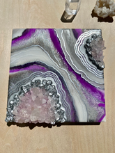 Load image into Gallery viewer, Plum Orchid & Silver Geode with Rose Quartz 8" x 8" x 2.75"