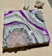 Load image into Gallery viewer, Plum Orchid & Silver Geode with Rose Quartz 8" x 8" x 2.75"