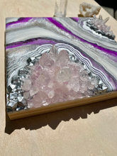 Load image into Gallery viewer, Plum Orchid & Silver Geode with Rose Quartz 8" x 8" x 2.75"