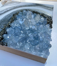 Load image into Gallery viewer, White & Silver Geode with Celestine & Pyrite Crystals 8" x 8" x 2.75"