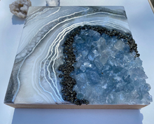 Load image into Gallery viewer, White & Silver Geode with Celestine & Pyrite Crystals 8" x 8" x 2.75"