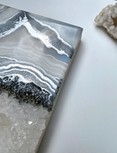 Load image into Gallery viewer, White & Silver Geode with Clear Quartz & Pyrite Crystals 8" x 10" x 2.25"