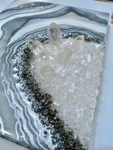 Load image into Gallery viewer, White & Silver Geode with Clear Quartz & Pyrite Crystals 8" x 10" x 2.25"