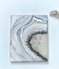 Load image into Gallery viewer, White & Silver Geode with Clear Quartz & Pyrite Crystals 8" x 10" x 2.25"