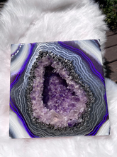 Load image into Gallery viewer, Amethyst & Pyrite 3D Geode Painting 12" x 12" x 2.5"