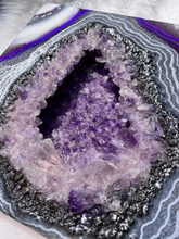 Load image into Gallery viewer, Amethyst & Pyrite 3D Geode Painting 12" x 12" x 2.5"