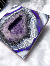 Load image into Gallery viewer, Amethyst & Pyrite 3D Geode Painting 12" x 12" x 2.5"