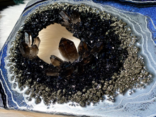 Load image into Gallery viewer, Smoky Quartz, Obsidian, and Pyrite w/ Silver Leaf - 14" x 14" x 2.5"