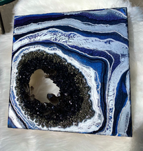 Load image into Gallery viewer, Smoky Quartz, Obsidian, and Pyrite w/ Silver Leaf - 14" x 14" x 2.5"