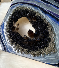Load image into Gallery viewer, Smoky Quartz, Obsidian, and Pyrite w/ Silver Leaf - 14" x 14" x 2.5"