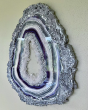 Load image into Gallery viewer, Purple & Silver Free Form Geode w/ Clear Quartz 26" x 24" x 1.75"