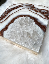 Load image into Gallery viewer, Copper, White, & Pearl Geode with Clear Quartz Crystals 12" x 12" x 3"