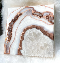 Load image into Gallery viewer, Copper, White, & Pearl Geode with Clear Quartz Crystals 12" x 12" x 3"