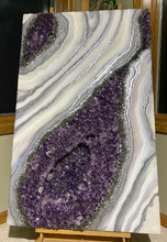 Load image into Gallery viewer, Large Violet, White, & Silver 3D Geode w/ Amethyst & Clear Quartz 48" x 30" x 4"